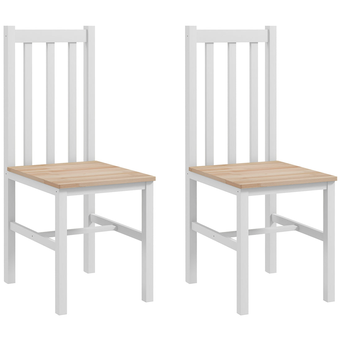 Homcom Farmhouse Armless Dining Chairs, Set Of 2 With Slat Back, White White Pine