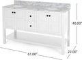 61'' Bathroom Vanity With Marble Top & Double Ceramic Sinks, 4 Doors, 2 Drawers, Open Shelf, White White Mdf