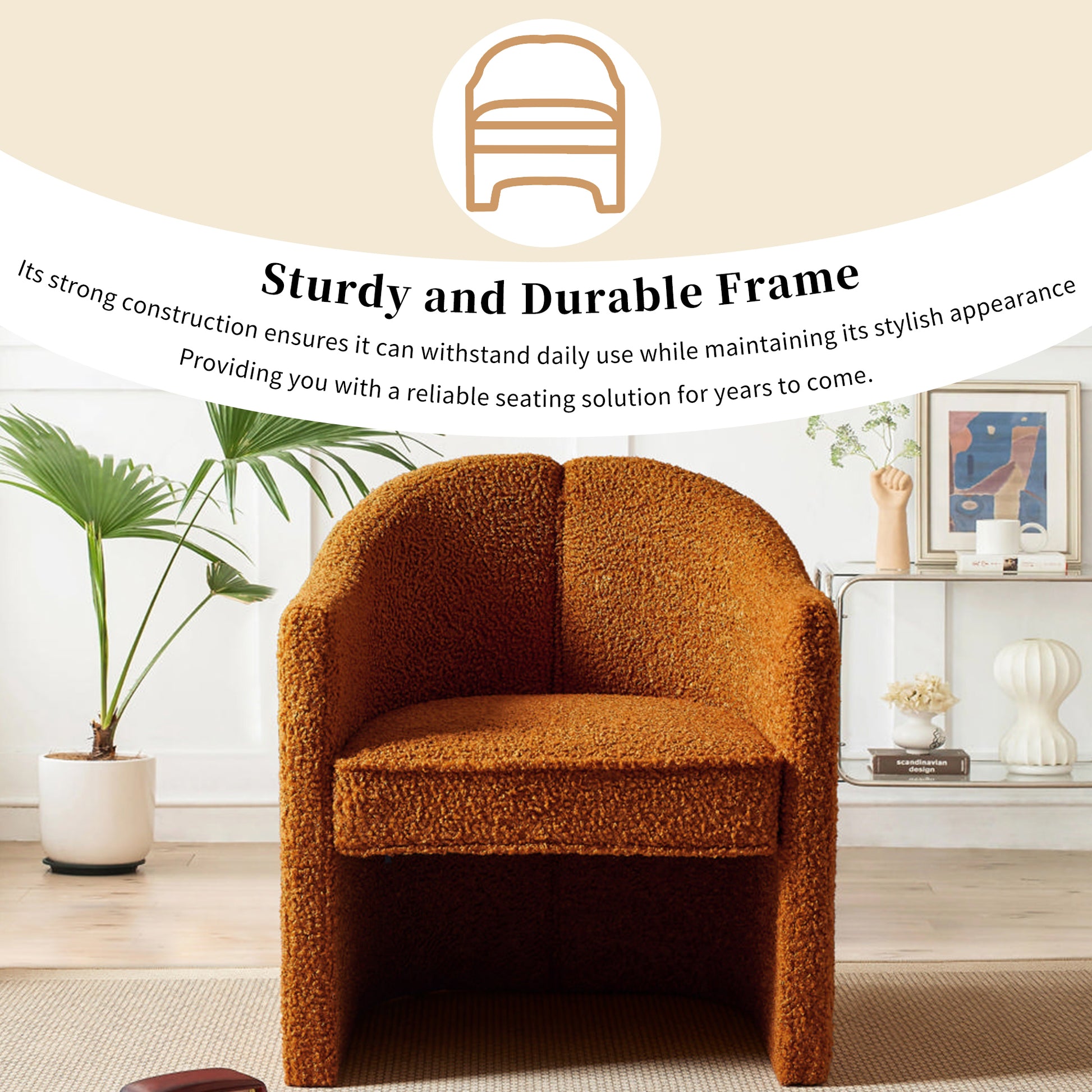 Mirod Stylish Curved Design, Comforting Embrace, Versatile Aesthetic, Dual Purpose Decorative Accent Chair, For Living Room,Bedroom And Study Caramel Boucle