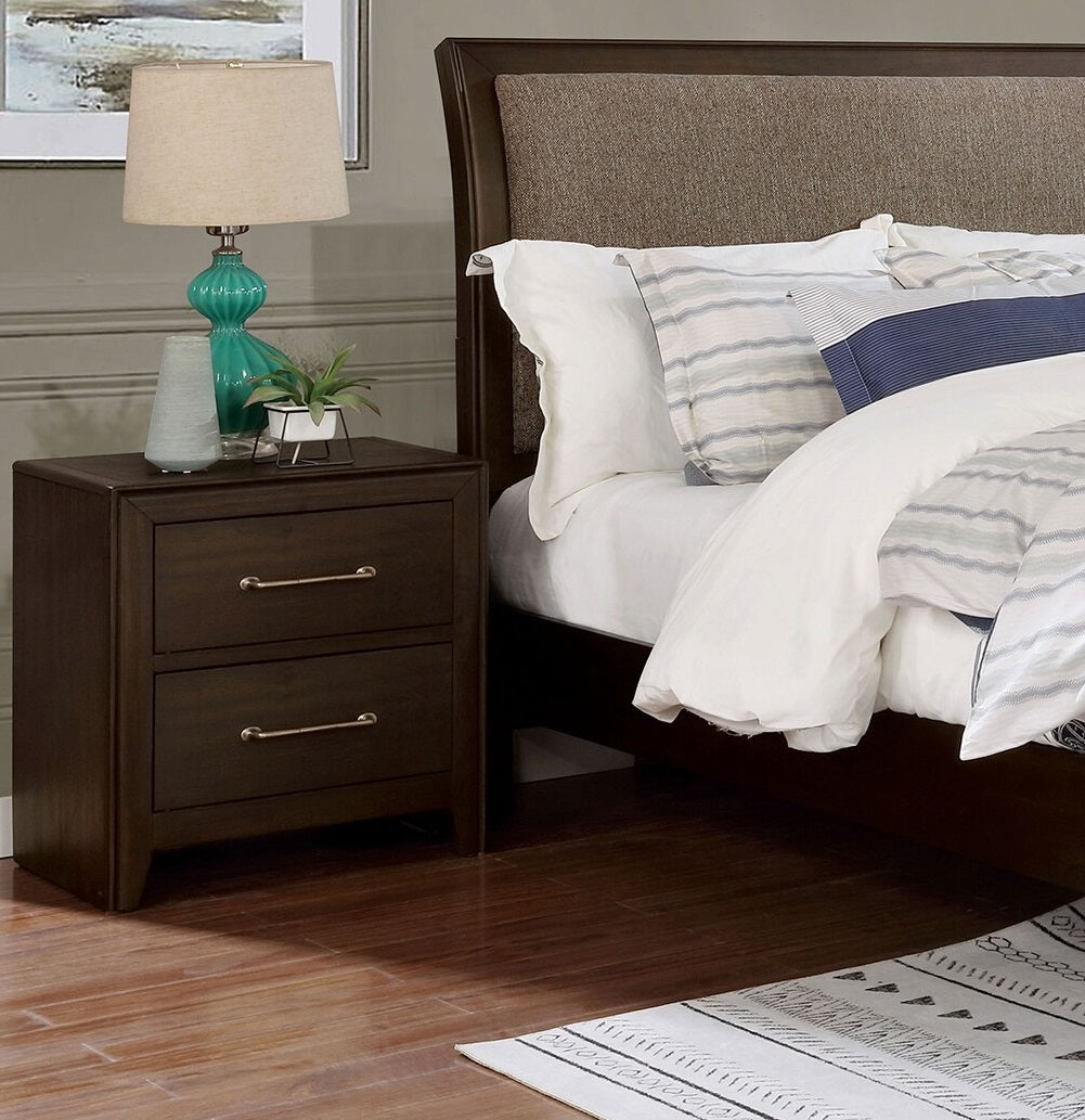 Walnut 1Pc Nightstand Only Solid Wood 2 Drawers Bedside Table Brushed Nickel Pull Modern Bedroom Walnut 2 Drawers Bedroom Bedside Cabinet Contemporary,Modern,Transitional Rubberwood Felt Lined
