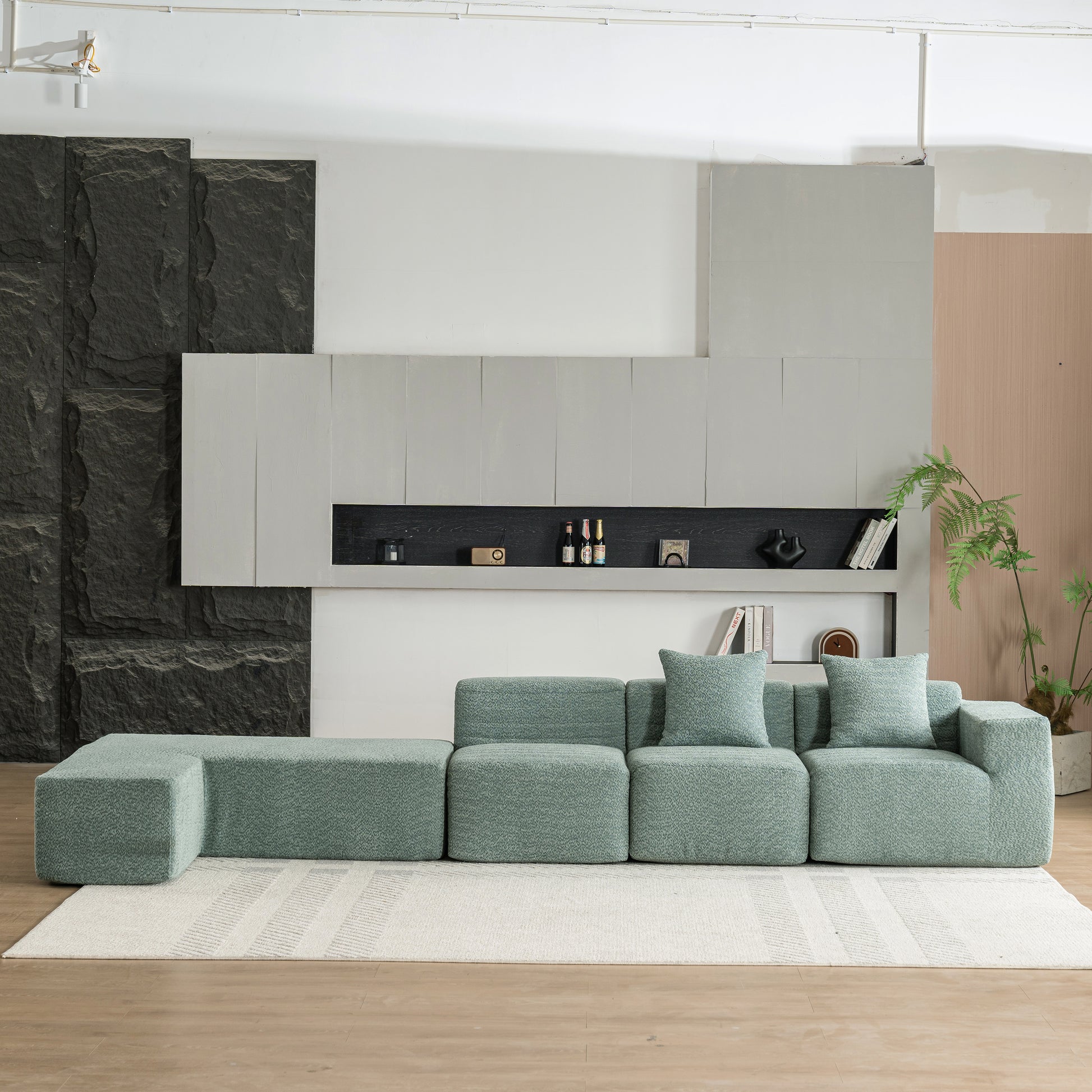 116.5" Sectional Sofa Full Compressed Sofa Couch Free Combined Sofa For Living Room, Green Green Foam Polyester 4 Seat