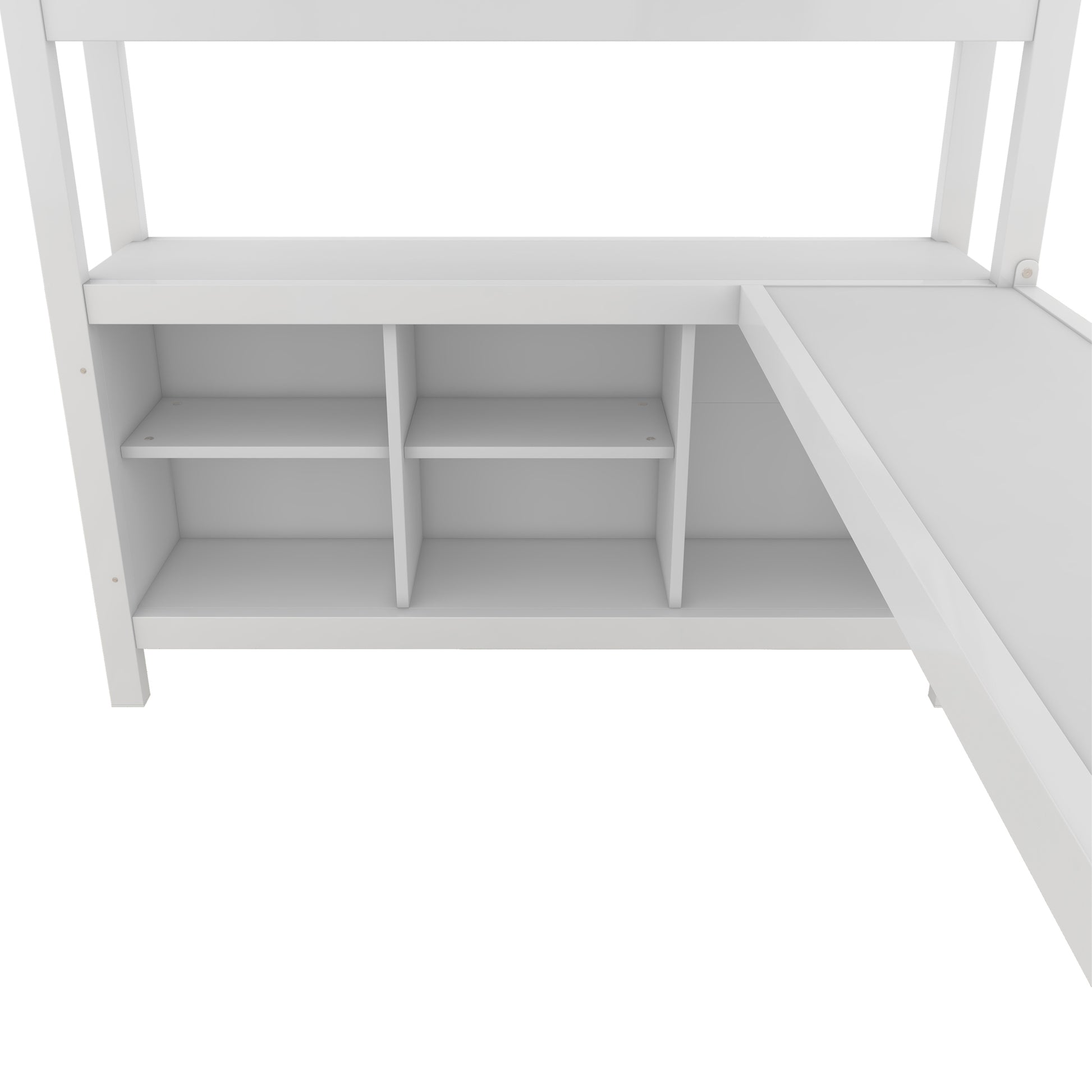 Metal Loft Bed With Wardrobe And L Shaped Desk, Full Size Loft Bed With Storage Cubes And Shelves, Heavy Duty Loft Bed For Kids Teens Adults, White Full Off White Metal