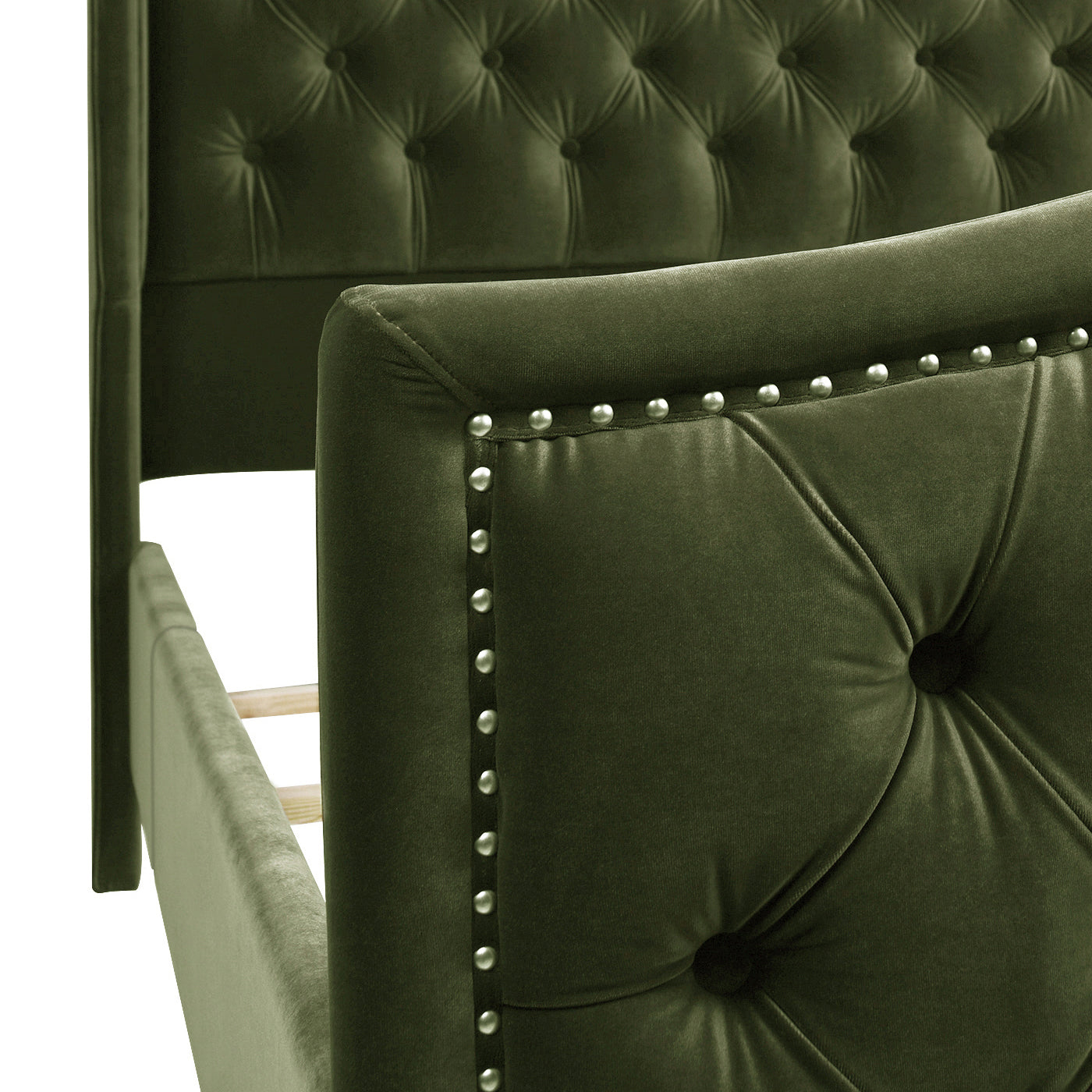 Marcella Upholstered Shelter Headboard Bed Set, Queen, Olive Green Performance Velvet Box Spring Required Queen Olive Green Wood Foam Velvet Velvet