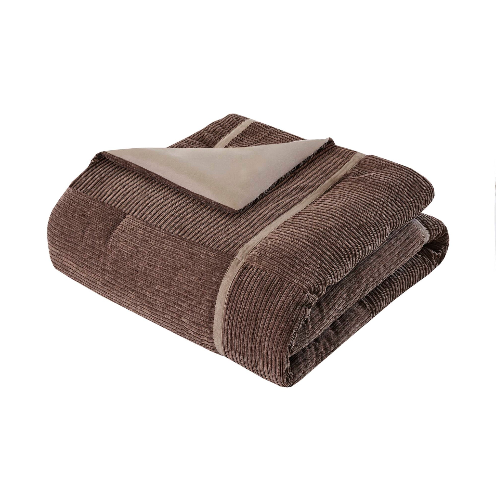 7 Piece Micro Corduroy Comforter Set Brown Cal King Brown Polyester