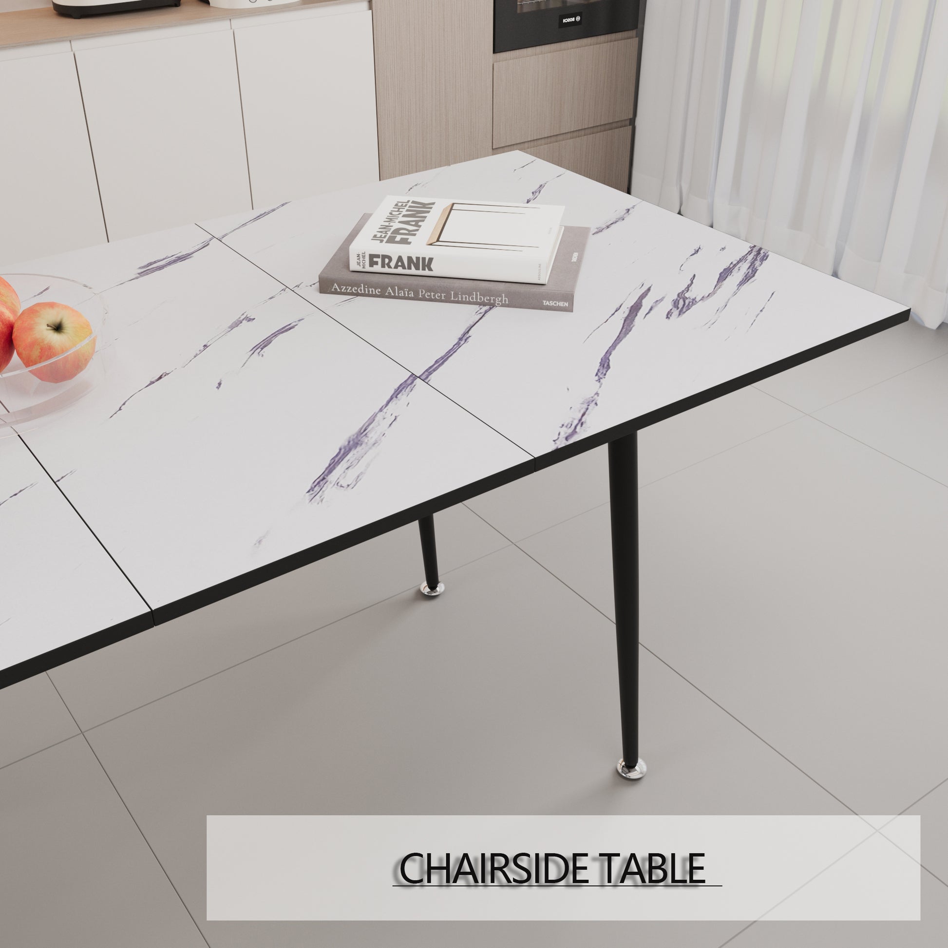 Scalable Mdf Modern Dining Table And Chair Set, Suitable For 2 6 People, White Dining Table And Modern Brown Round Dining Chair 4 Piece Set, Medieval Dining Table Set, Metal Base And Suede Chair Brown White Mdf