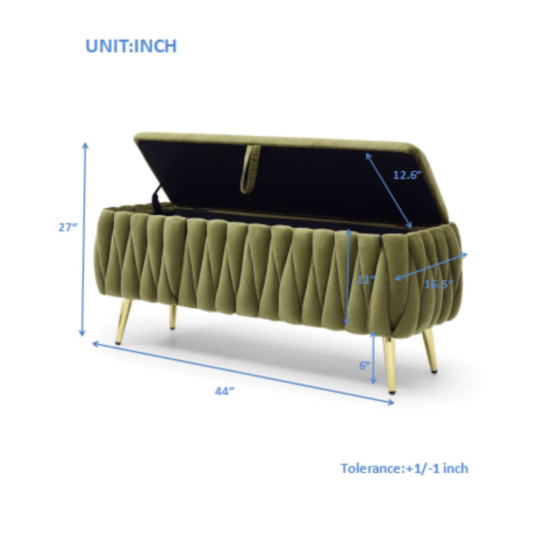 Oval Storage Bench With Gold Legs,Velvet Fabric Upholstered Ottoman Storage Benches For Bedroom End Of Bed,Sherpa Fabric Bench For Living Room,Dining Room,Entryway,Bed Side,Olive Green,5 Colors Olive Green Velvet