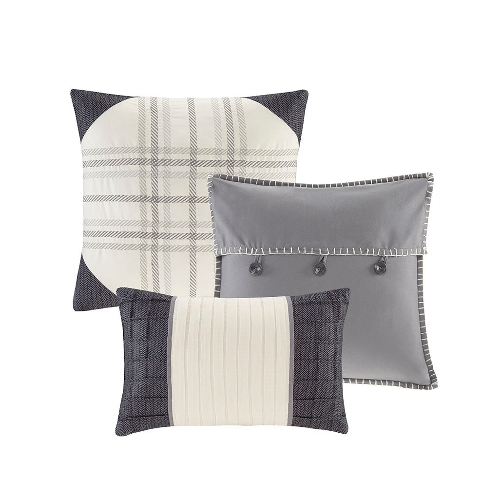 7 Piece Herringbone Comforter Set Grey King King Grey Polyester