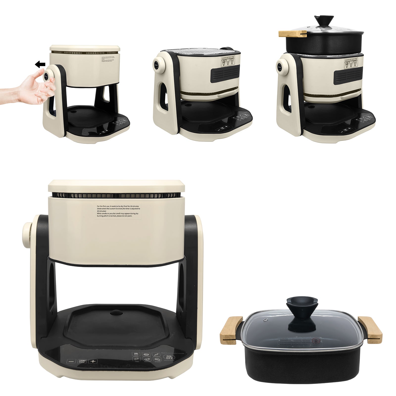 Air Fryer, Large 5 Quart Capacity, Air Fry, Roast, Broil, Bake, Reheat, Keep Warm, Pizza, Dehydrate Off White Stainless Steel
