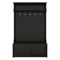 Hall Tree With Top Shelf And Storage Bench, Hallway Shoe Cabinet With Sliding Doors, Coat Rack With 5 Hanging Hooks For Entryways Hallways, Black Black Particle Board Mdf