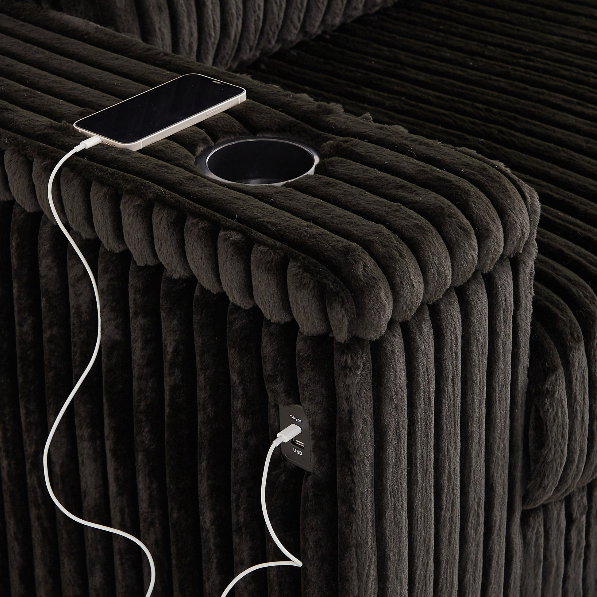 110 Inch Oversized Corduroy Corner Sofa,L Shaped Corner Couch With Two Storage Spaces,Usb Port & T Pyce Port And Cup Holderdeep Seat Comfy Upholstered Couches For Living Room Not Freely Combinable Black Corduroy 5 Seat