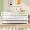 Low Loft Bed Twin Size With Full Safety Fence, Climbing Ladder, Storage Drawers And Trundle White Solid Wood Bed White Solid Wood