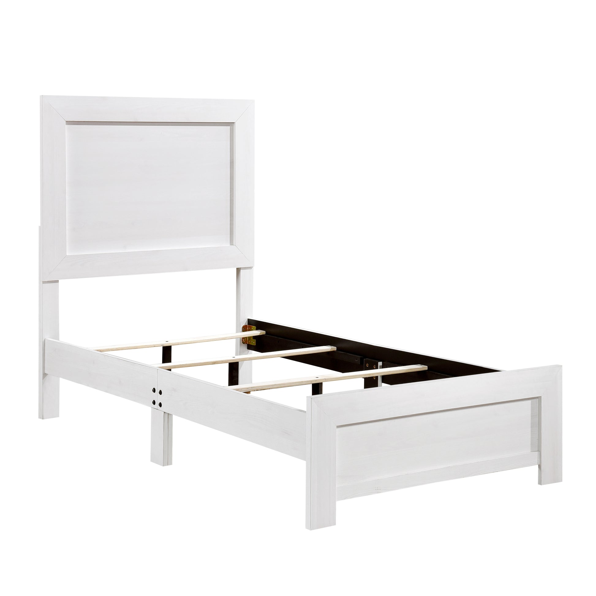 White Finish Twin Size Panel Bed Wooden Bedroom Furniture 1Pc, Bed In A Box Box Spring Required Twin White Bedroom Bed Frame Wood