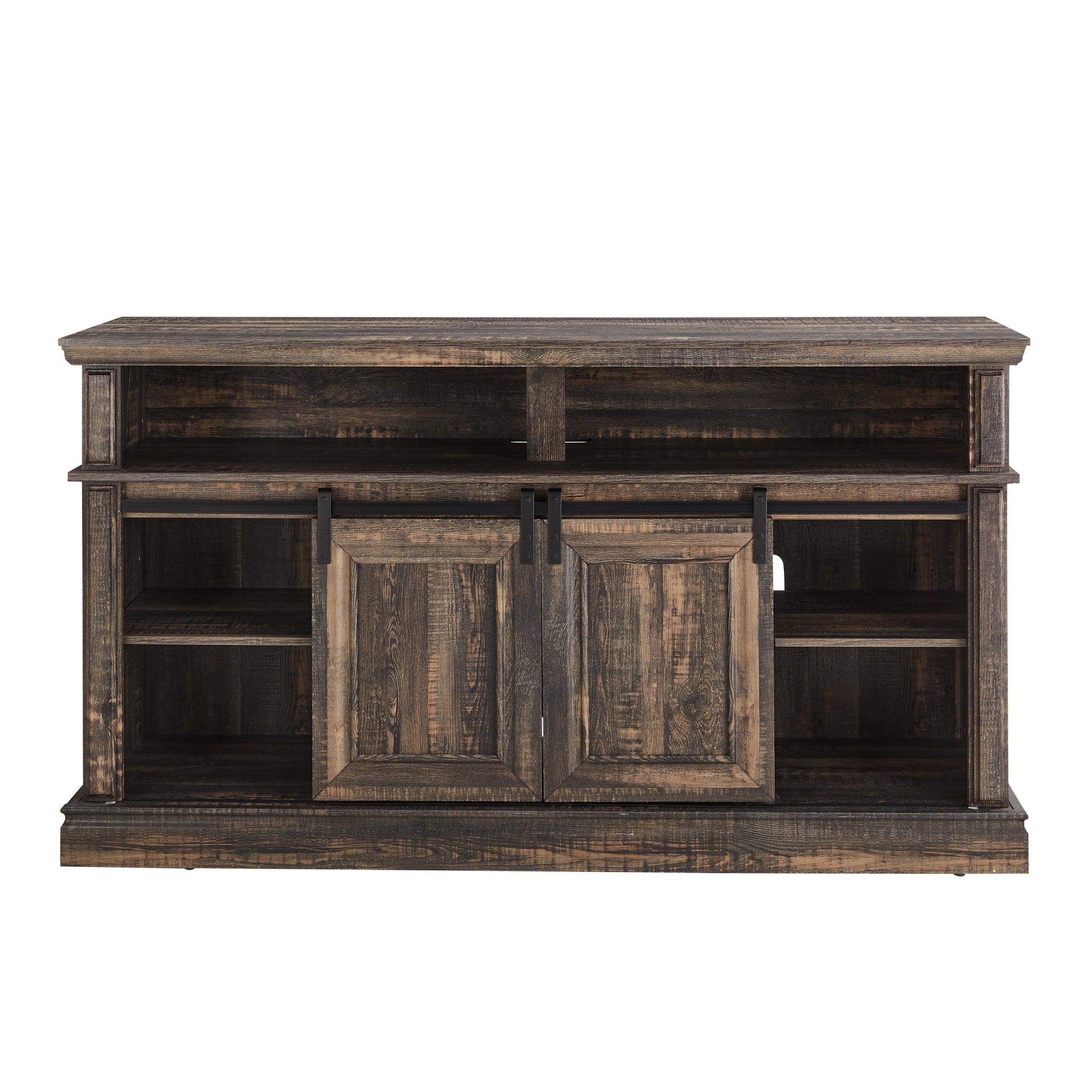 Media Console Table With Storage Cabinet, Mid Century Style Entertainment Tv Table, Multipurpose Sliding Door Tv Cabinet Large Storage Space, 58.11"W*15.79"D*32.36"H Antique Brown Antique Brown Primary Living Space 60 69 Inches 60 69 Inches 60 Inches Mdf