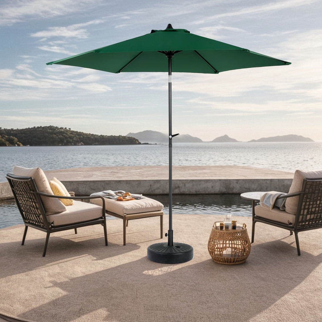 9Ft Outdoor Patio Umbrella Outdoor Table Umbrella With Push Button Tilt And Crank, Market Umbrella 6 Sturdy Ribsdeck, Backyard, Pool Base Not Included Dark Green Dark Green Garden & Outdoor Steel