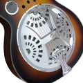 Beginner Metal Resonator Guitar, Full Size Circular Neck Traditional Resonator, Built In Preamplifier Black Brown Wood