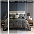 5 Piece Jacquard Bedspread Set With Throw Pillows Black Queen Queen Black Cotton