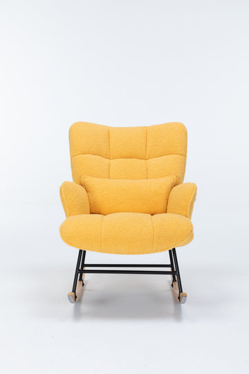 Rocking Chair Nursery, Teddy Upholstered Glider Rocker With High Backrest, Reading Chair Modern Rocking Accent Chairs Glider Recliner For Living Room, Nursery, Bedroom Yellow Velvet