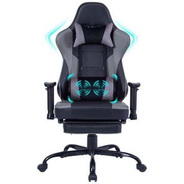 Game Chair, Ergonomiy Designed Computer Chair With Headrest And 2D Armrests, Waist Pillow Electronic Lounge Chair With Vibration Massage Function, Competitive Chair Iron Grey Cotton Leather