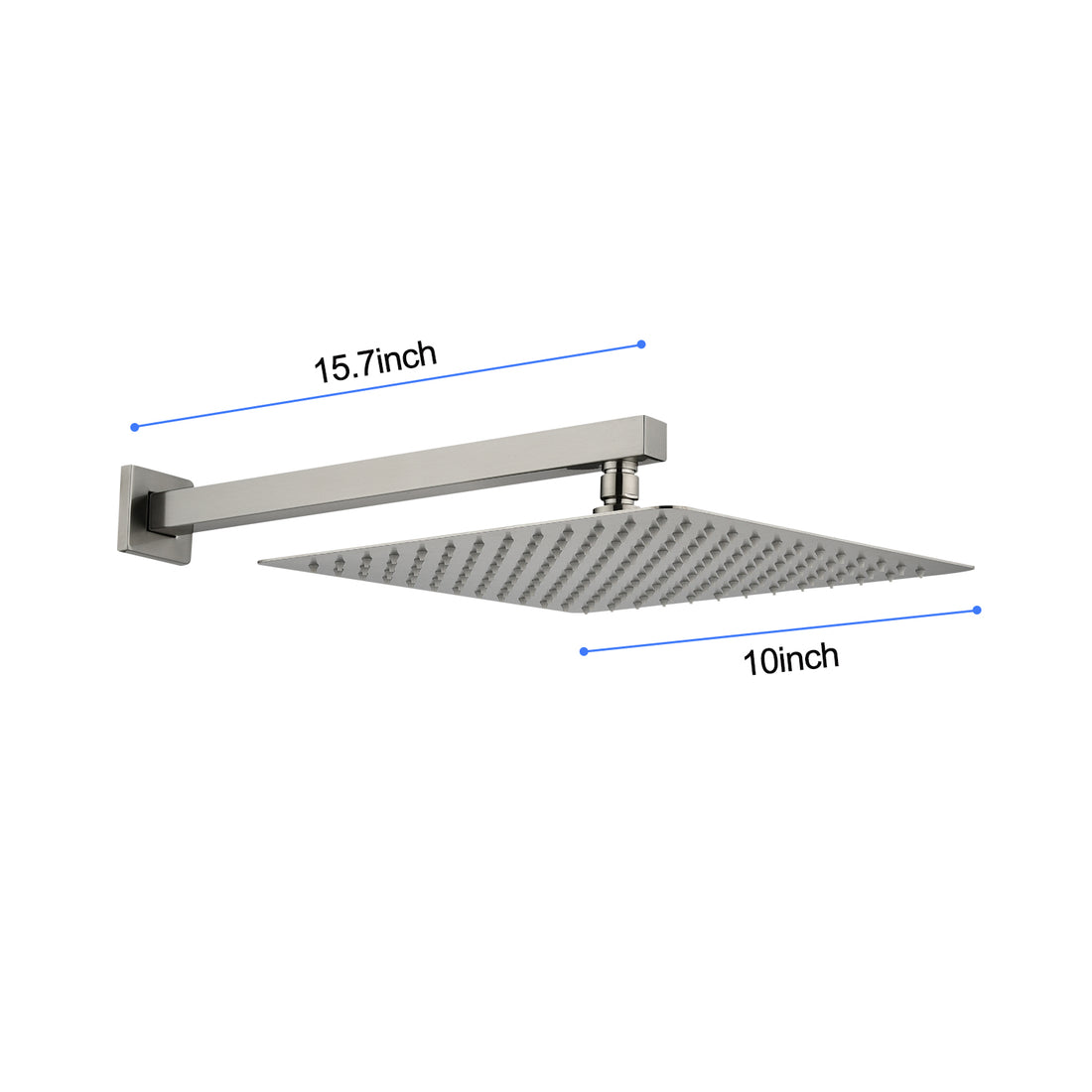 10" Wall Mount Rainfall Square Shower Head Brushed Nickel Stainless Steel