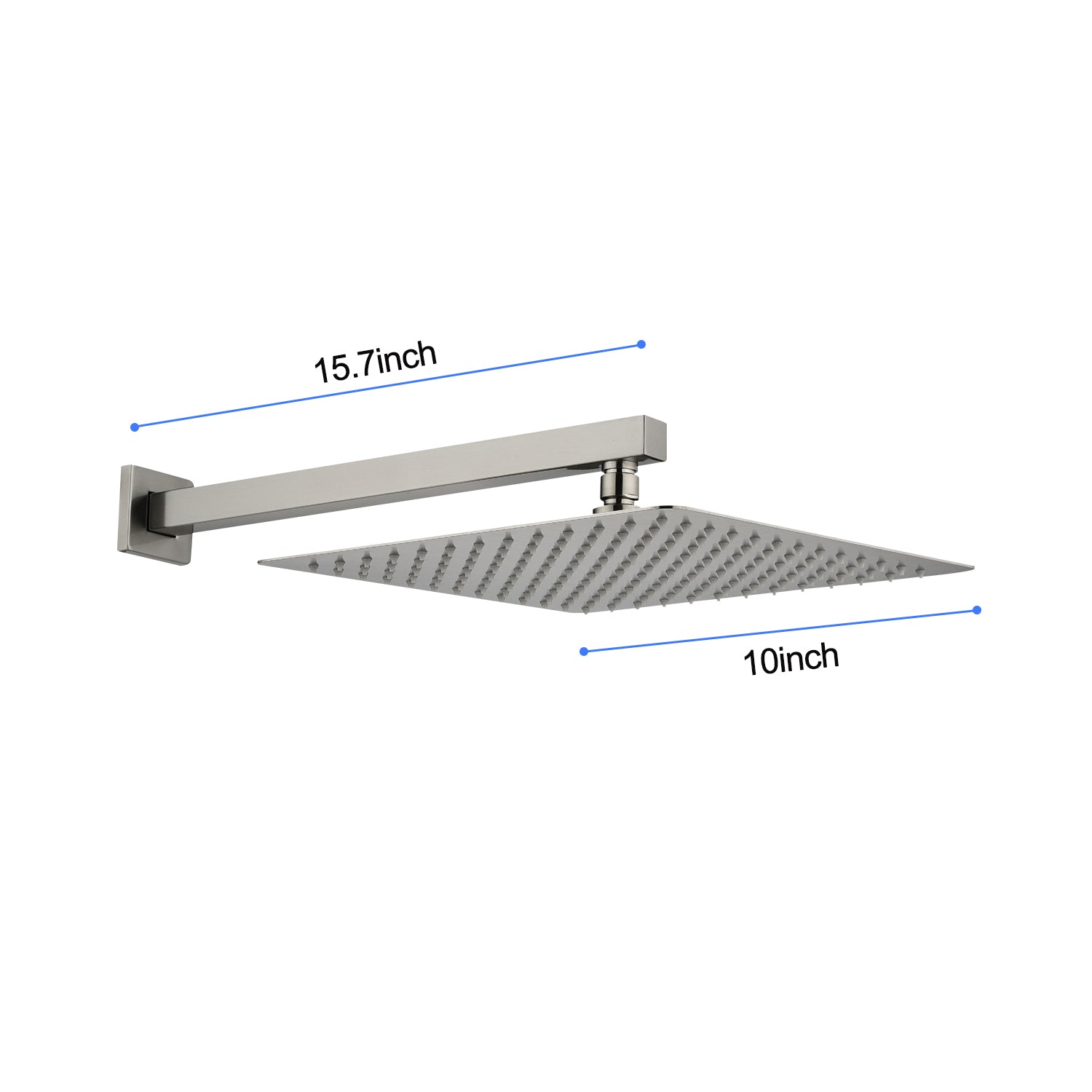 10" Wall Mount Rainfall Square Shower Head Brushed Nickel Stainless Steel