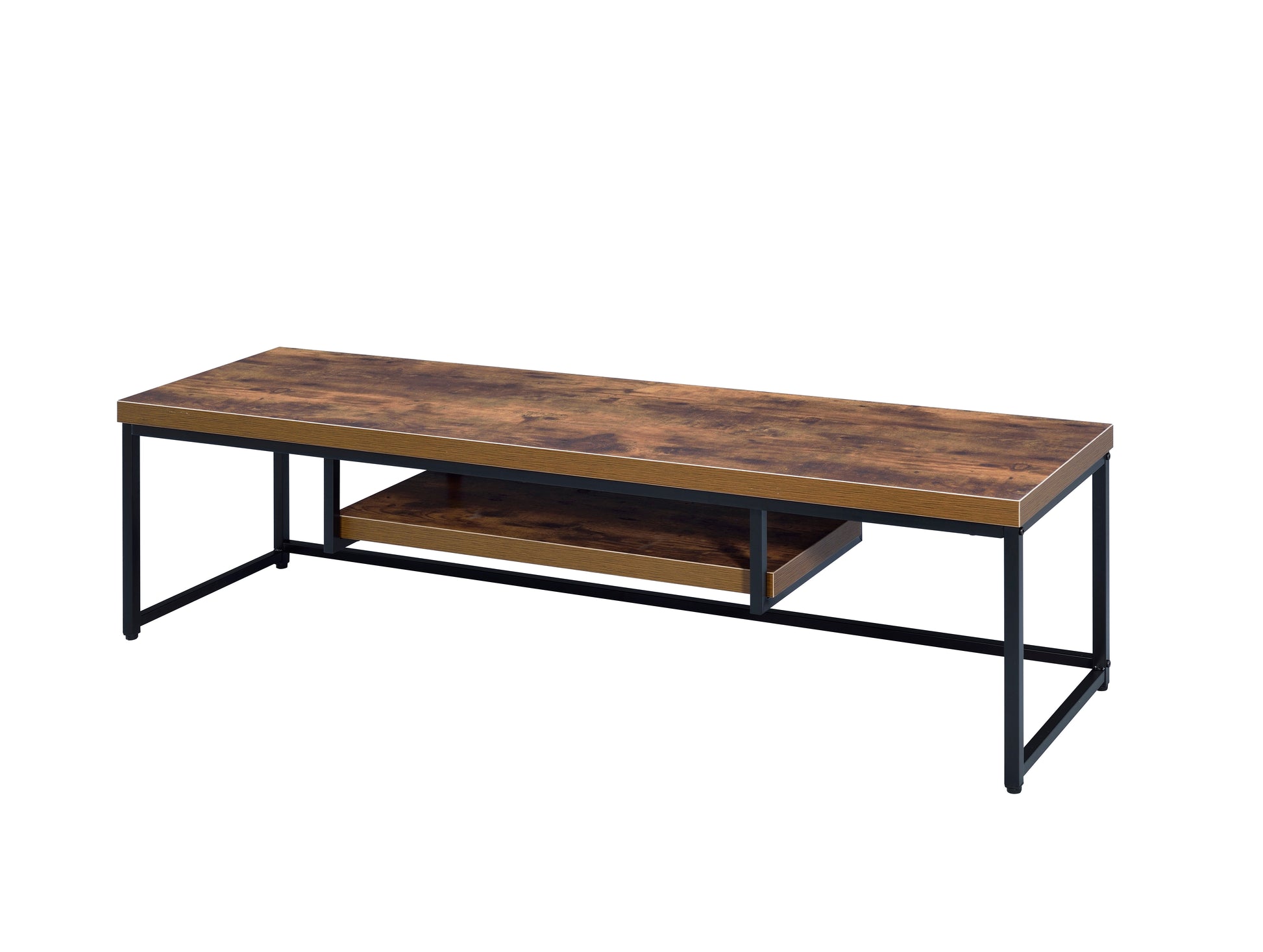 Bob Weathered Oak & Black Metal Finish Tv Stand Oak 50 59 Inches Synthetic Wood