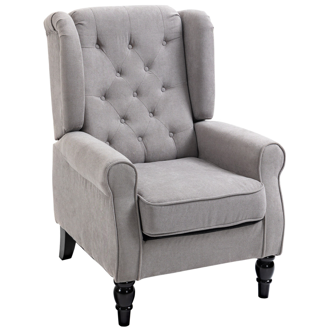 Homcom Button Tufted Accent Chair With High Wingback, Rounded Cushioned Armrests And Thick Padded Seat, Grey Grey Fabric
