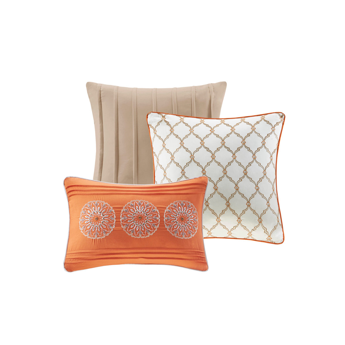 6 Piece Reversible Quilt Set With Throw Pillows Orange Full Queen Orange Cotton