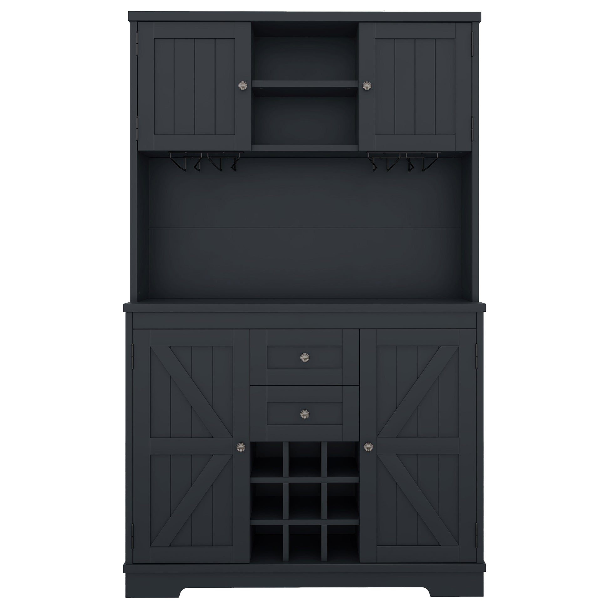 Coffee Bar Cabinet Kitchen Cabinet With Storage, Farmhouse Wine Cabinet With Drawers Shelves And Cabinets, Buffet Cabinet Wine & Glass Racks For Dining Room, Kitchen, Dark Blue Antique Blue Particle