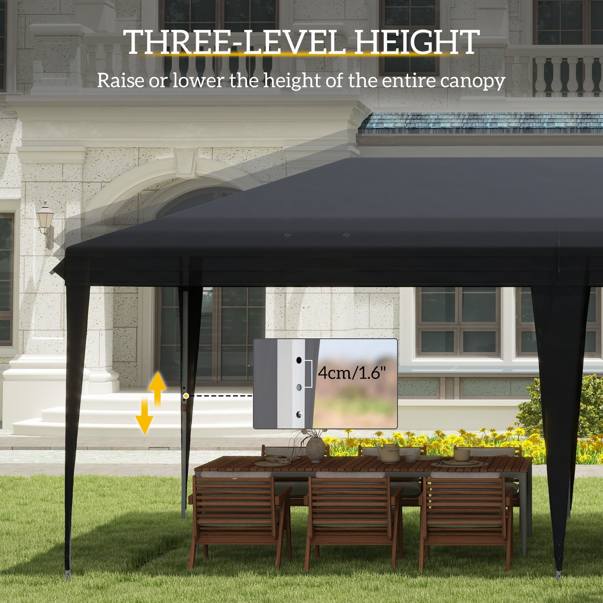 Outsunny 10' X 20' Pop Up Canopy Tent, Upgraded Heavy Duty Tents For Parties, Outdoor Instant Gazebo Sun Shade Shelter With Carry Bag, For Catering, Events, Wedding, Backyard Bbq, Black Black Steel