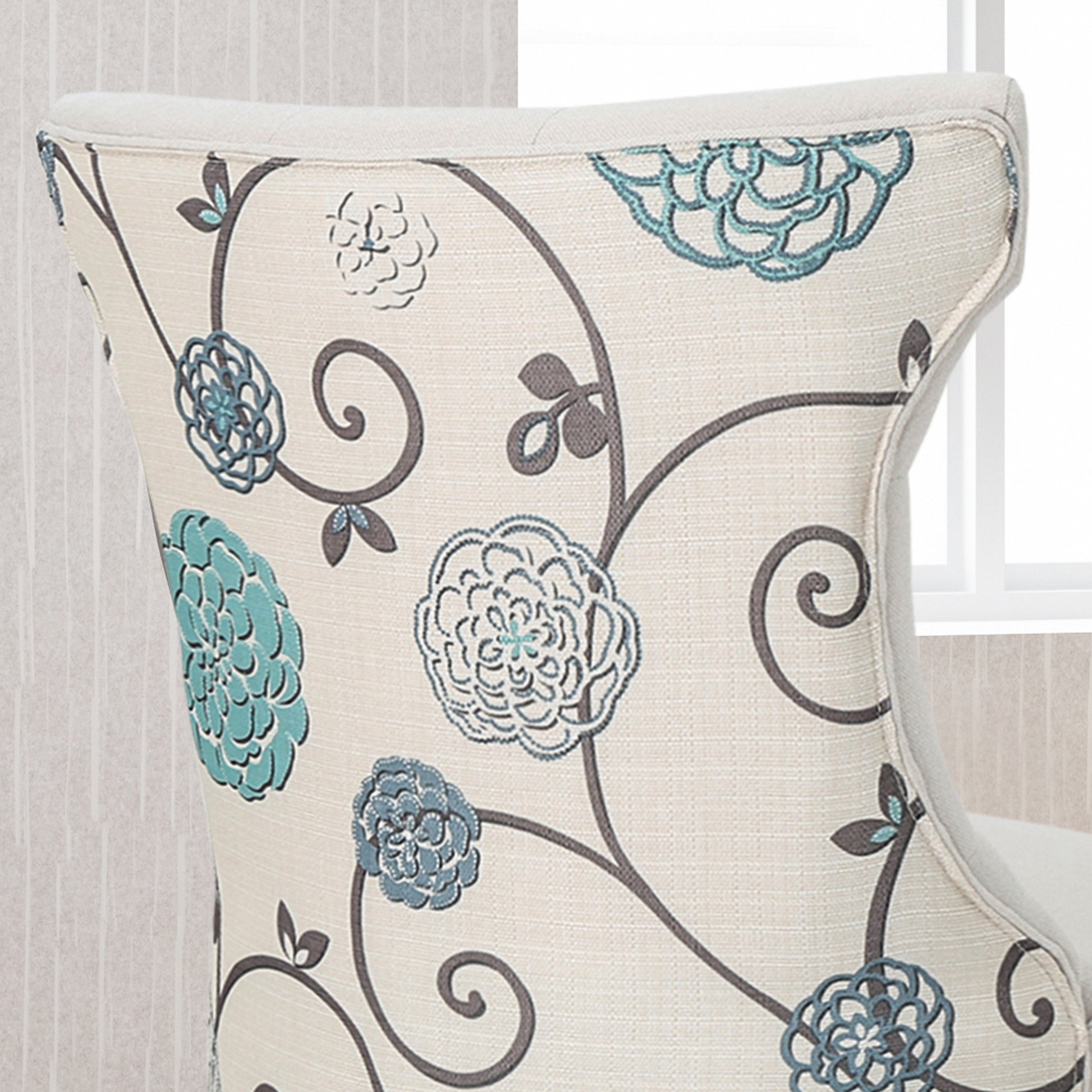 Dining Chair White Blue Fabric