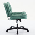 Armless Office Desk Chair With Wheels: Pu Leather Cross Legged Wide Chair,Comfortable Adjustable Swivel Computer Task Chairs For Home,Office,Make Up,Small Space,Bed Room Green Antique Fiber Foam And Polyester Fiber Pad Pvc