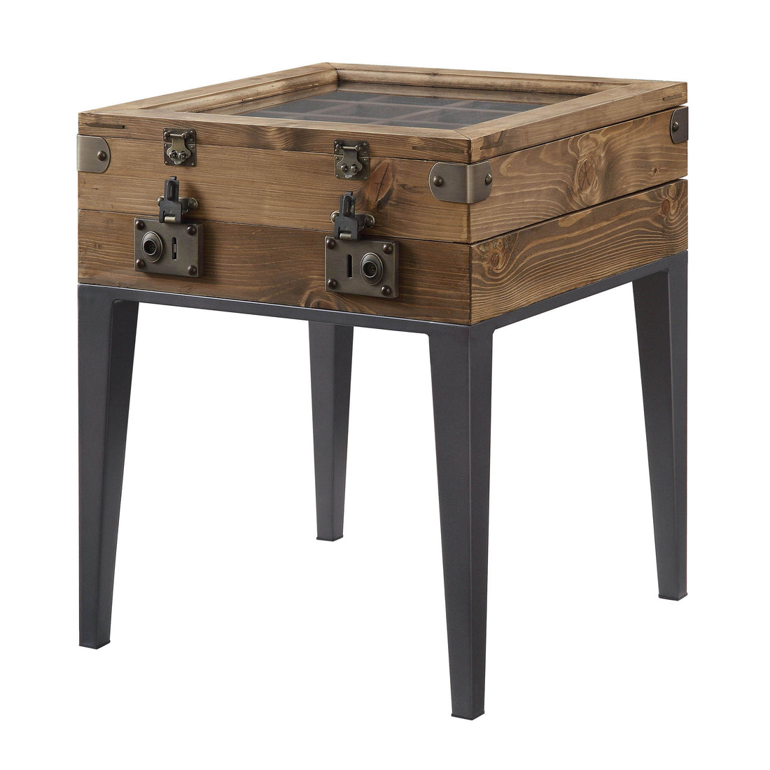 Rustic Oak And Matte Grey Accent Table With Tapered Leg Rustic Primary Living Space Square Wood Metal