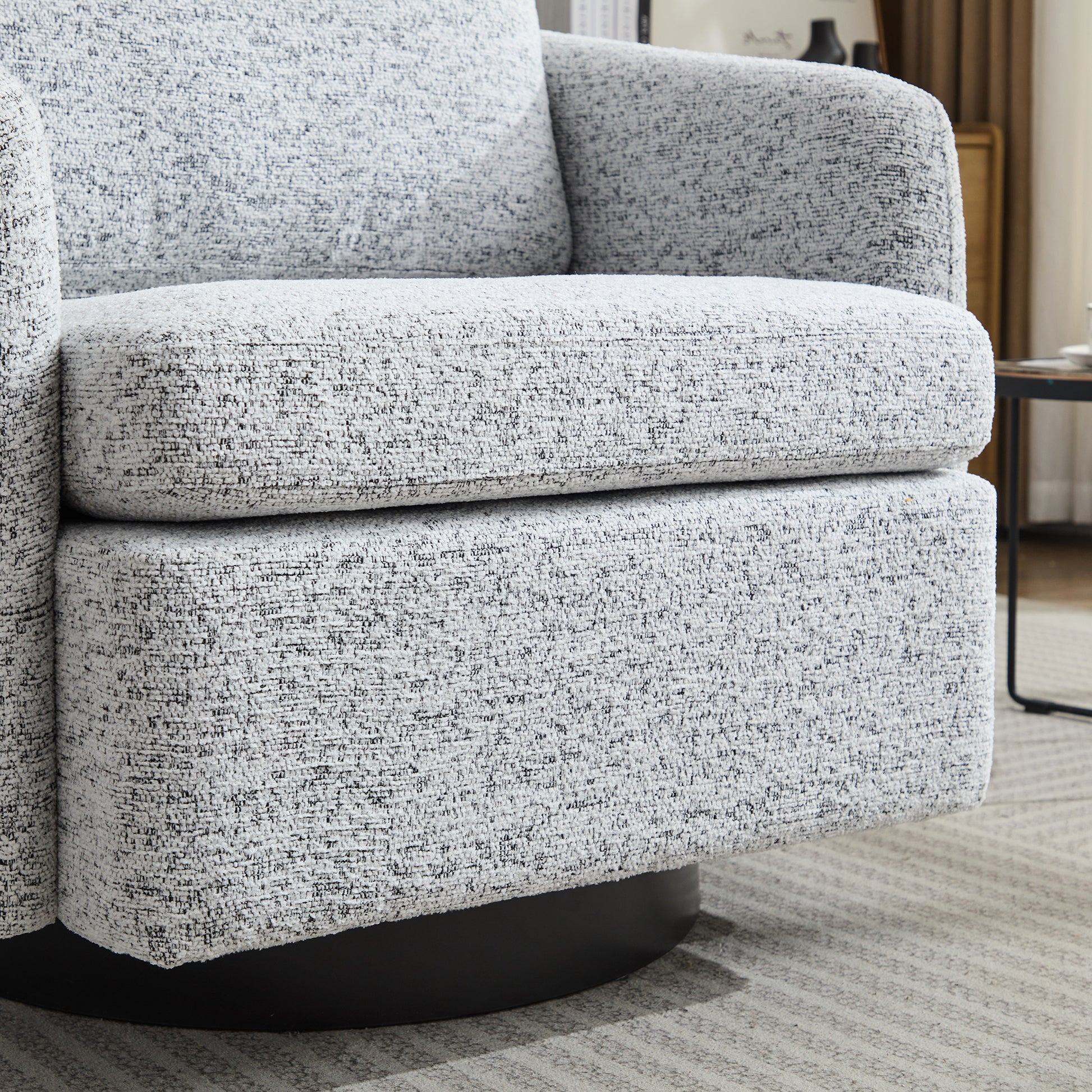 31.5"W Swivel Accent Chair And Comfy Round Accent Single Sofa Chair, 360 Degree Club Chair, Lounge Armchair For Living Room,Bedroom.Nursery.White Black Chenille White Black Chenille