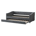 Twin Size Daybed With Twin Size Trundle Upholstered Tufted Sofa Bed, With Button On Back And Copper Nail On Waved Shape Arms Dark Grey Twin Dark Grey Wood Fabric