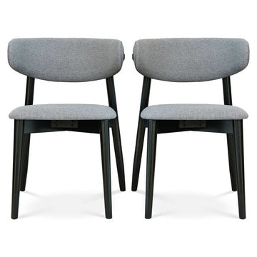 Korbin Grey Fabric Dining Chair Set Of 2 Solid Black,Light Gray Espresso Dining Room Foam Wipe Clean Mid Century Modern Dining Chairs Rubberwood Foam Fabric,Solid Wood