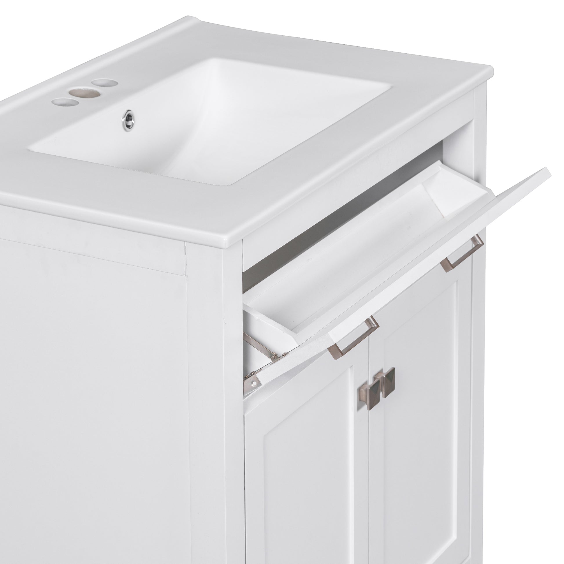 30 Inch Bathroom Vanity With Ceramic Sink, Modern White Single Bathroom Cabinet With 2 Doors And A Shelf, Soft Close Doors White Bathroom Solid Wood Mdf