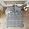 3 Piece Clipped Jacquard Duvet Cover Set King Gray Polyester