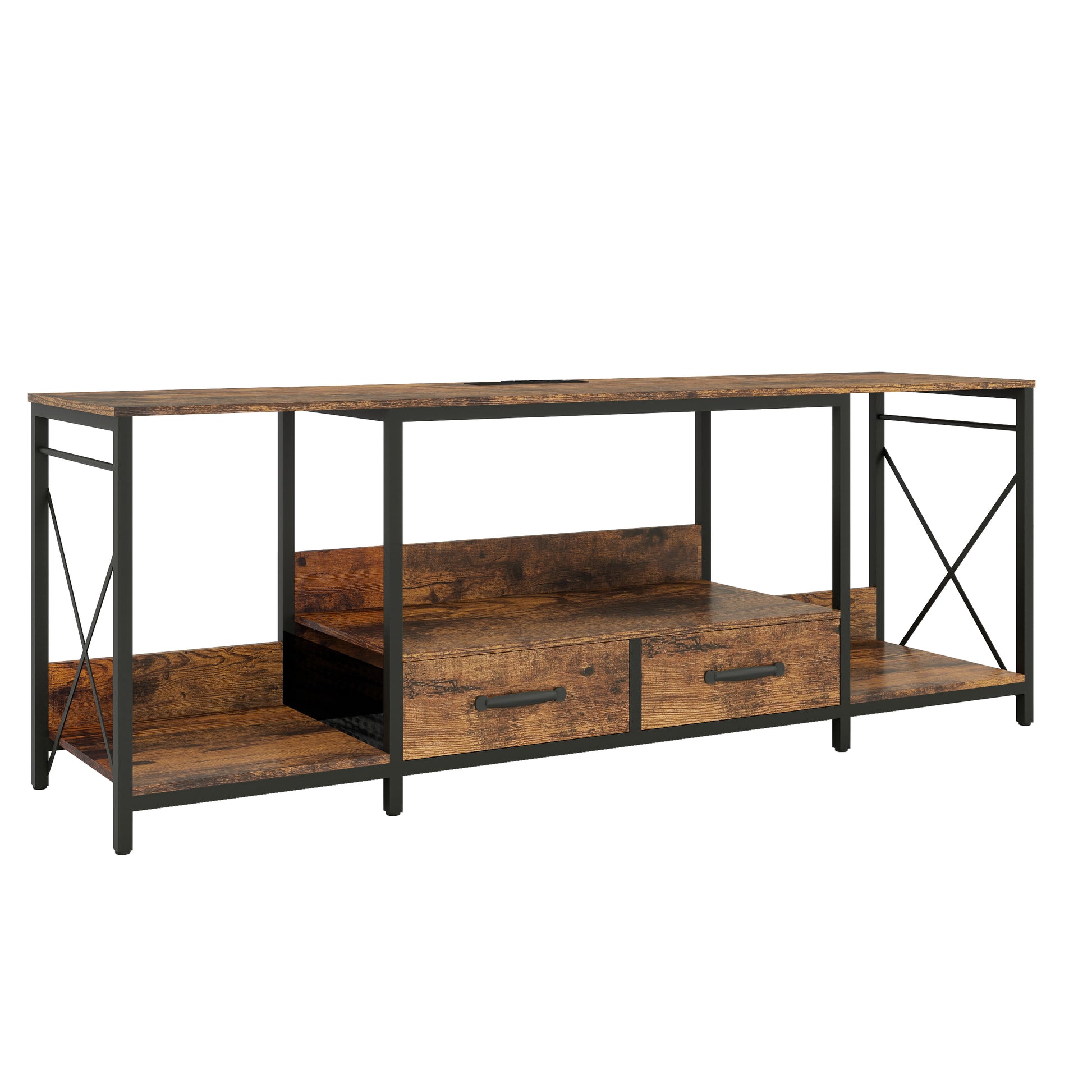 Tv Stand With Led Lights Power Outlets Tv Stand With Fabric Drawers For 65 70 75 Inches Tv Entertainment Center And Industrial Tv Console Table With Open Storage Shelves For Living Room, Bedroom