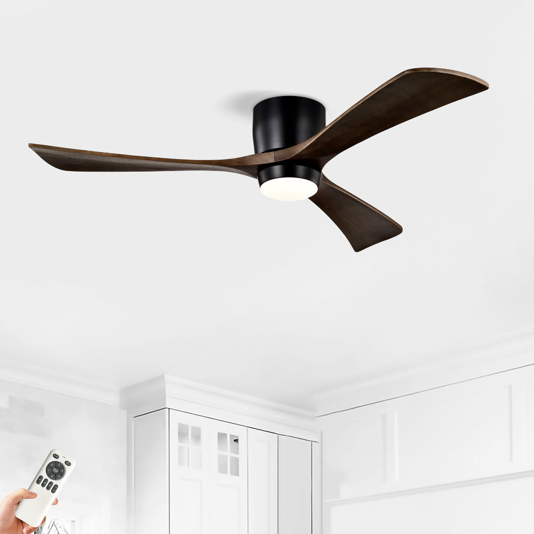 52" Ceiling Fan With Lights Remote Control,Quiet Dc Motor 3 Blade Ceiling Fans 6 Speed Levels,Reversible Ceiling Fan, For Patio Living Room, Bedroom, Office,Indoor. Matte Black Black Walnut Matte