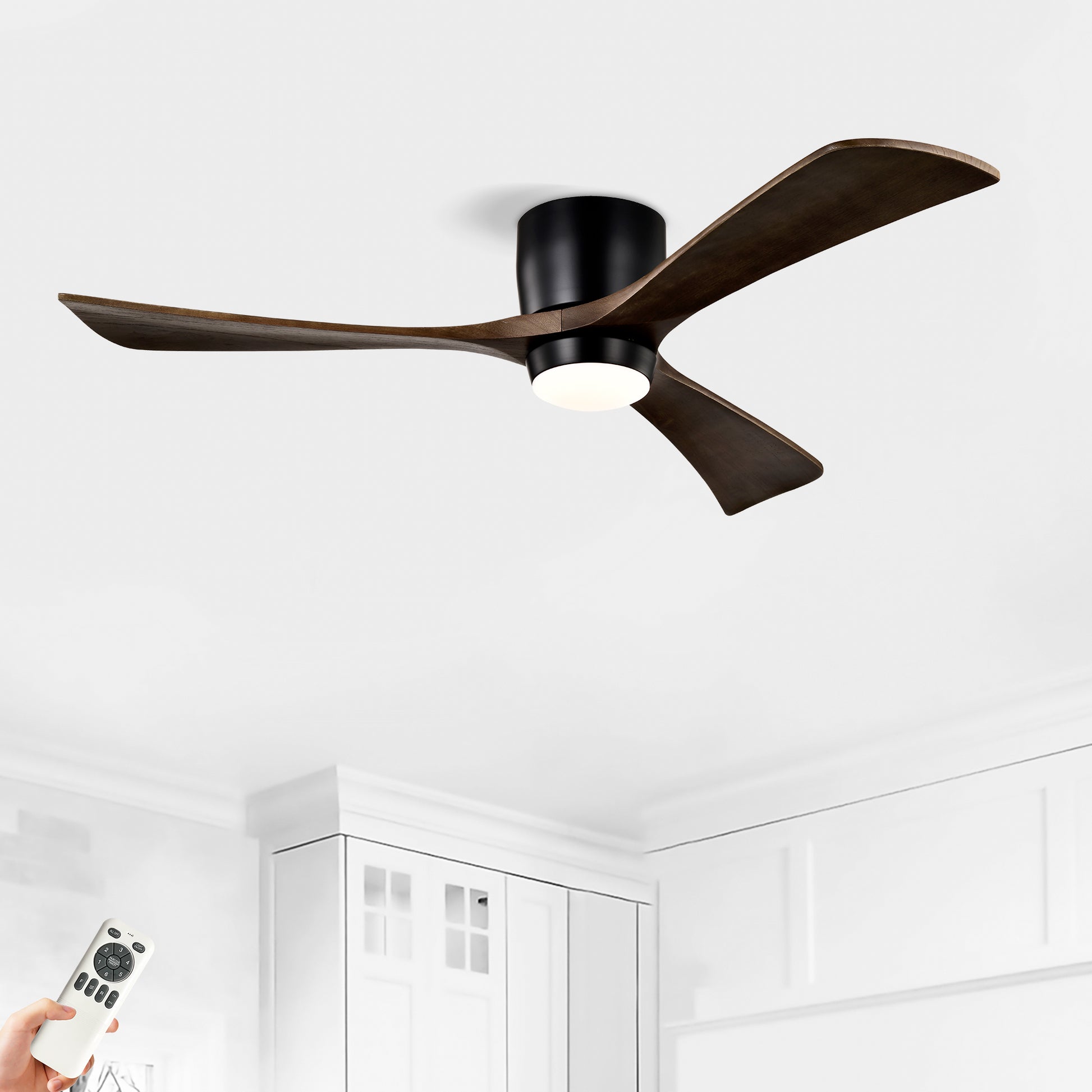 52" Ceiling Fan With Lights Remote Control,Quiet Dc Motor 3 Blade Ceiling Fans 6 Speed Levels,Reversible Ceiling Fan, For Patio Living Room, Bedroom, Office,Indoor. Matte Black Black Walnut Matte