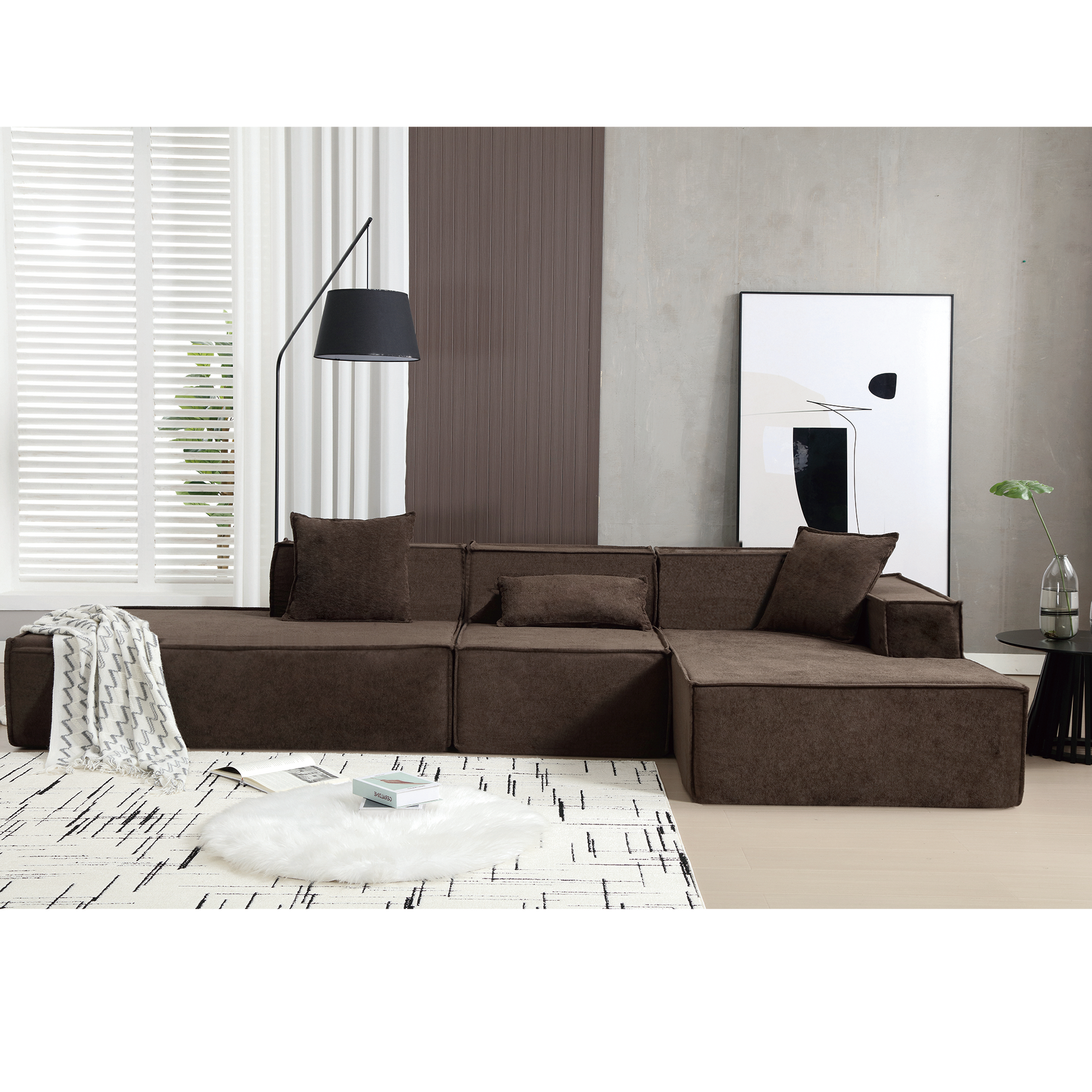 Modular Combination Living Room Sofa Set, Modern Minimalist Sofa, Free Installation Sofa, L Shaped, Italian Minimalist Tofu Block Sofa,Right Hand Facing, Terrycloth Fabric,Dark Brown Dark Brown Polyester Primary Living Space Soft Modern Polyester 3 Seat