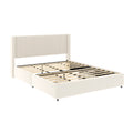 Anna Patented 2 Drawer Storage Bed Queen Size Ivory Velvet Upholstered Wingback Platform Bed, Modern Design Headboard With Tight Channel, Wooden Slat Mattress Support No Box Spring Needed Box Spring Not Required Queen Ivory Metal Bedroom