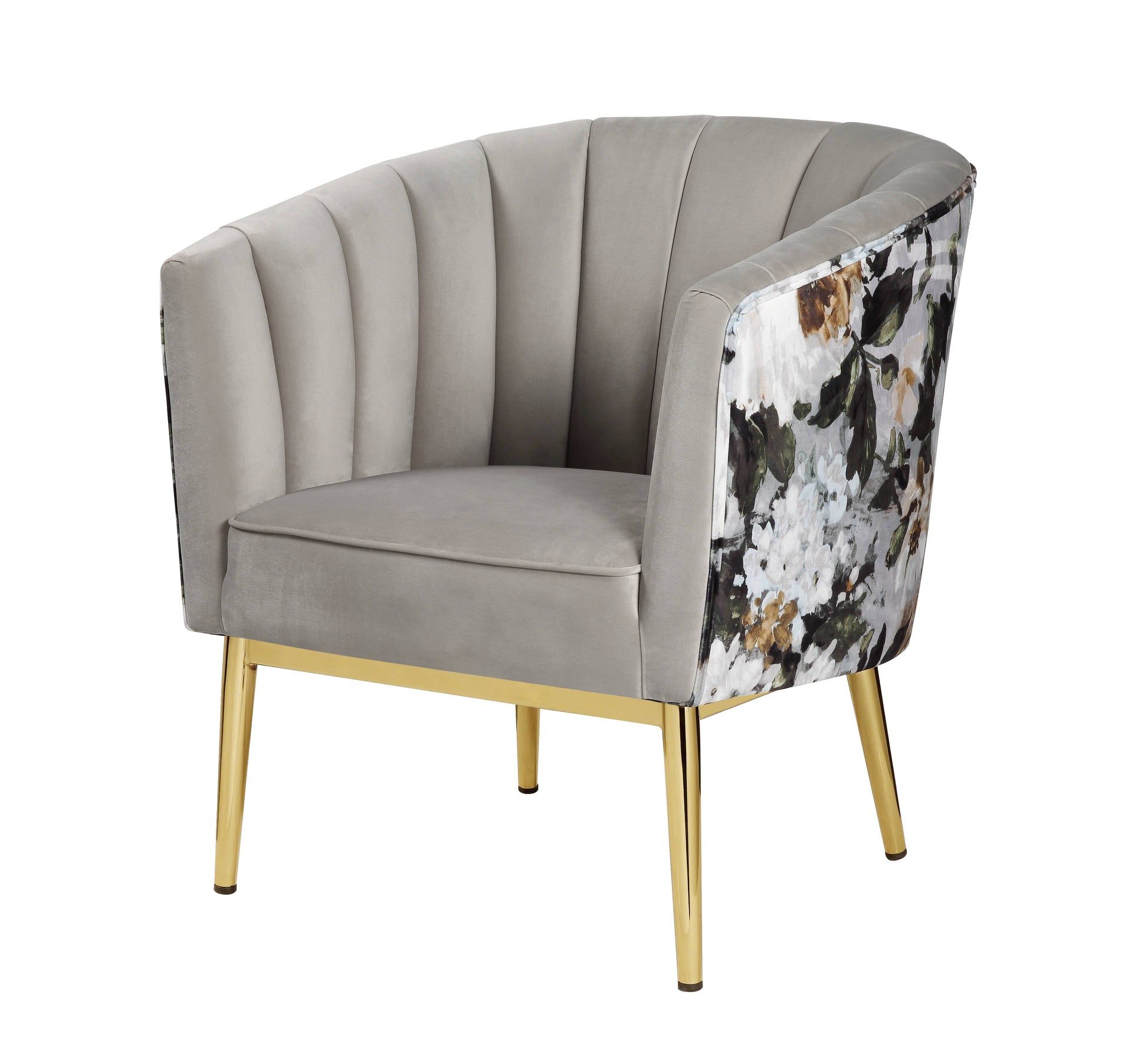 Grey And Gold Padded Accent Chair With Barrel Backrest Grey Gold Primary Living Space Contemporary Wood Fabric