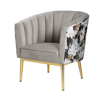 Grey And Gold Padded Accent Chair With Barrel Backrest Grey Gold Primary Living Space Contemporary Wood Fabric