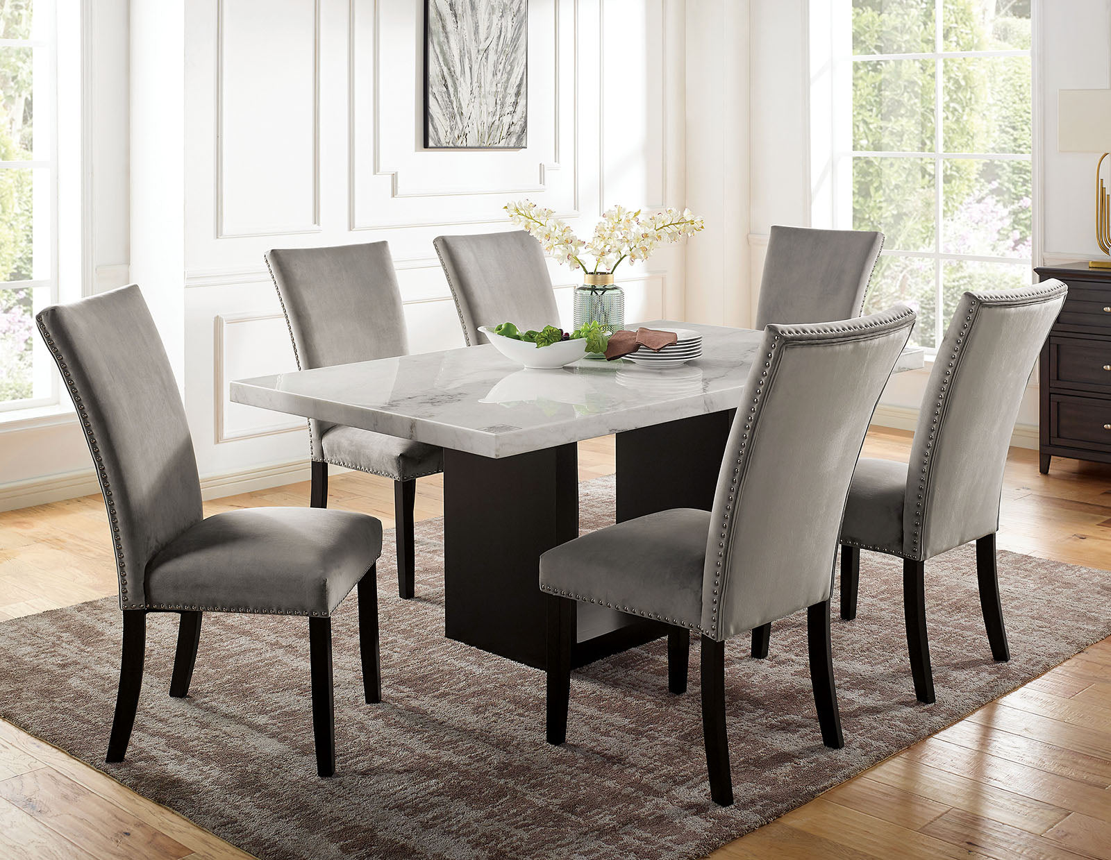Attractive Set Of 2Pc Side Chairs Dining Room Furniture Gray Flannelette Seat Trim Kitchen Breakfast Black,Light Gray Dining Room Modern,Transitional Dining Chairs Rubberwood Solid Back Set Of 2