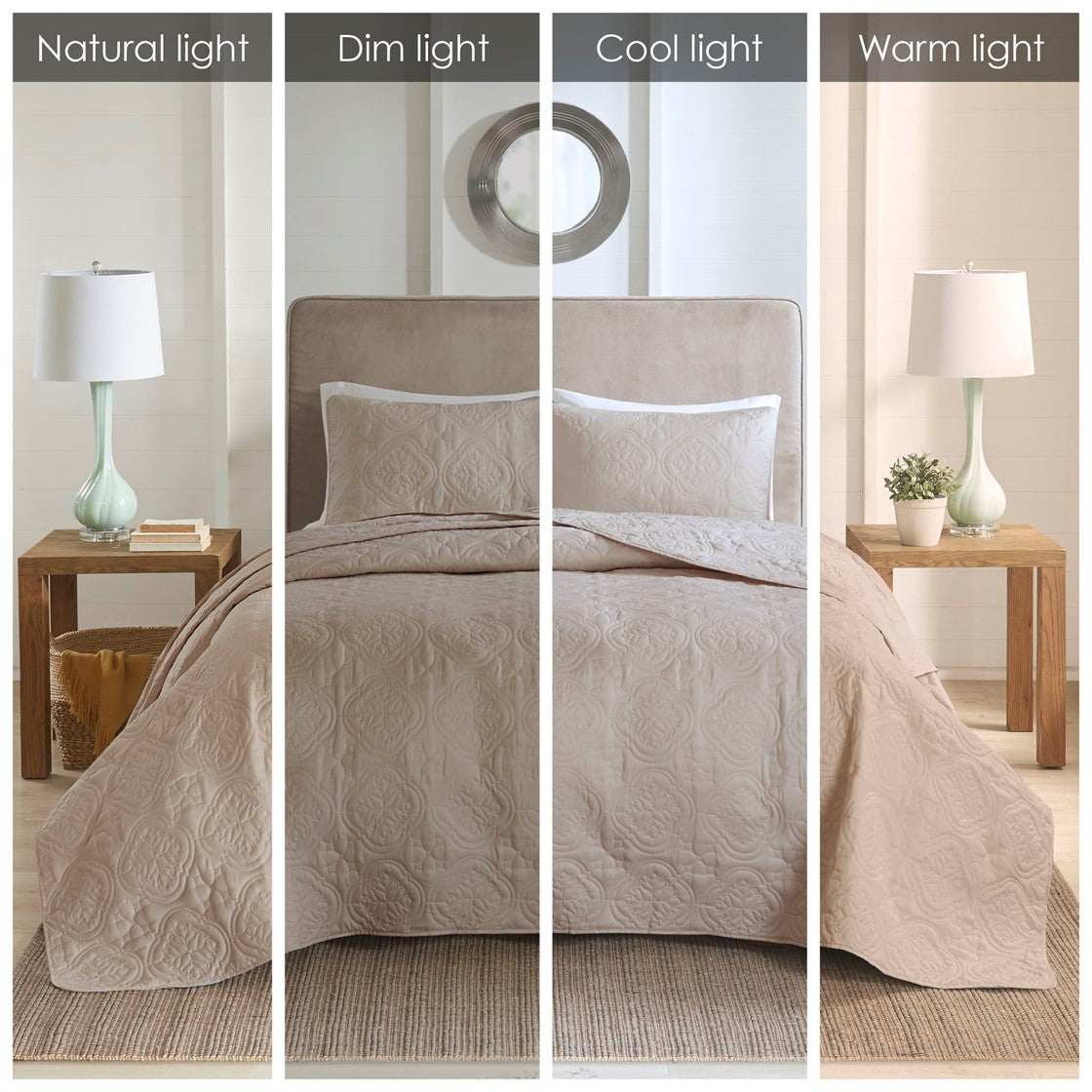 3 Piece Reversible Bedspread Set Khaki King Cal King King Khaki Microfiber