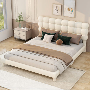 Full Size Upholstered Platform Bed With Soft Headboard,Beige Full Beige Upholstered