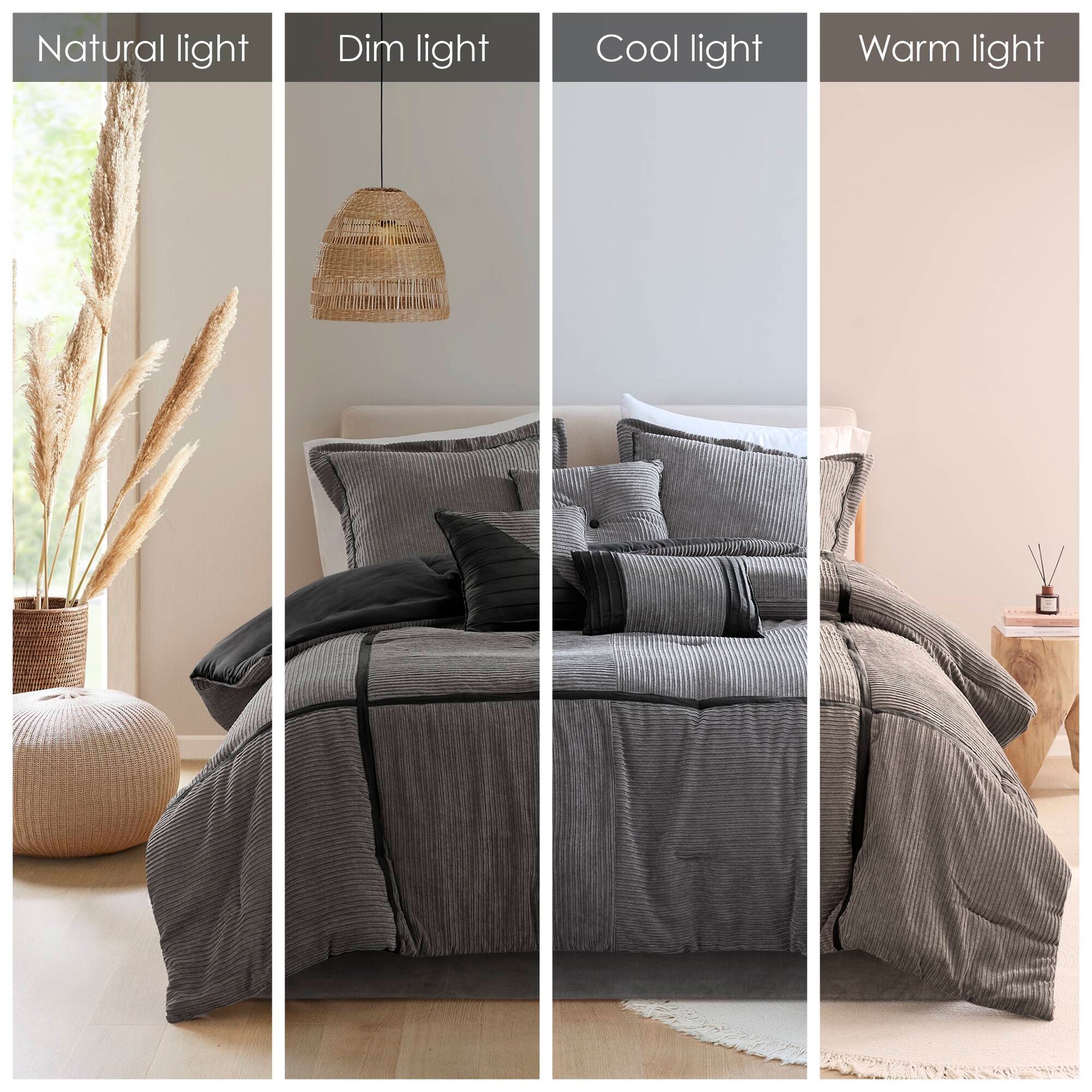7 Piece Micro Corduroy Comforter Set Grey Cal King Grey Polyester