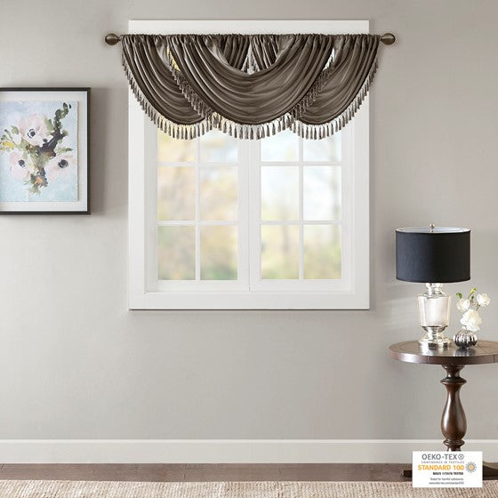 Faux Silk Waterfall Embellished Valance Pewter 38X46" Pewter Polyester