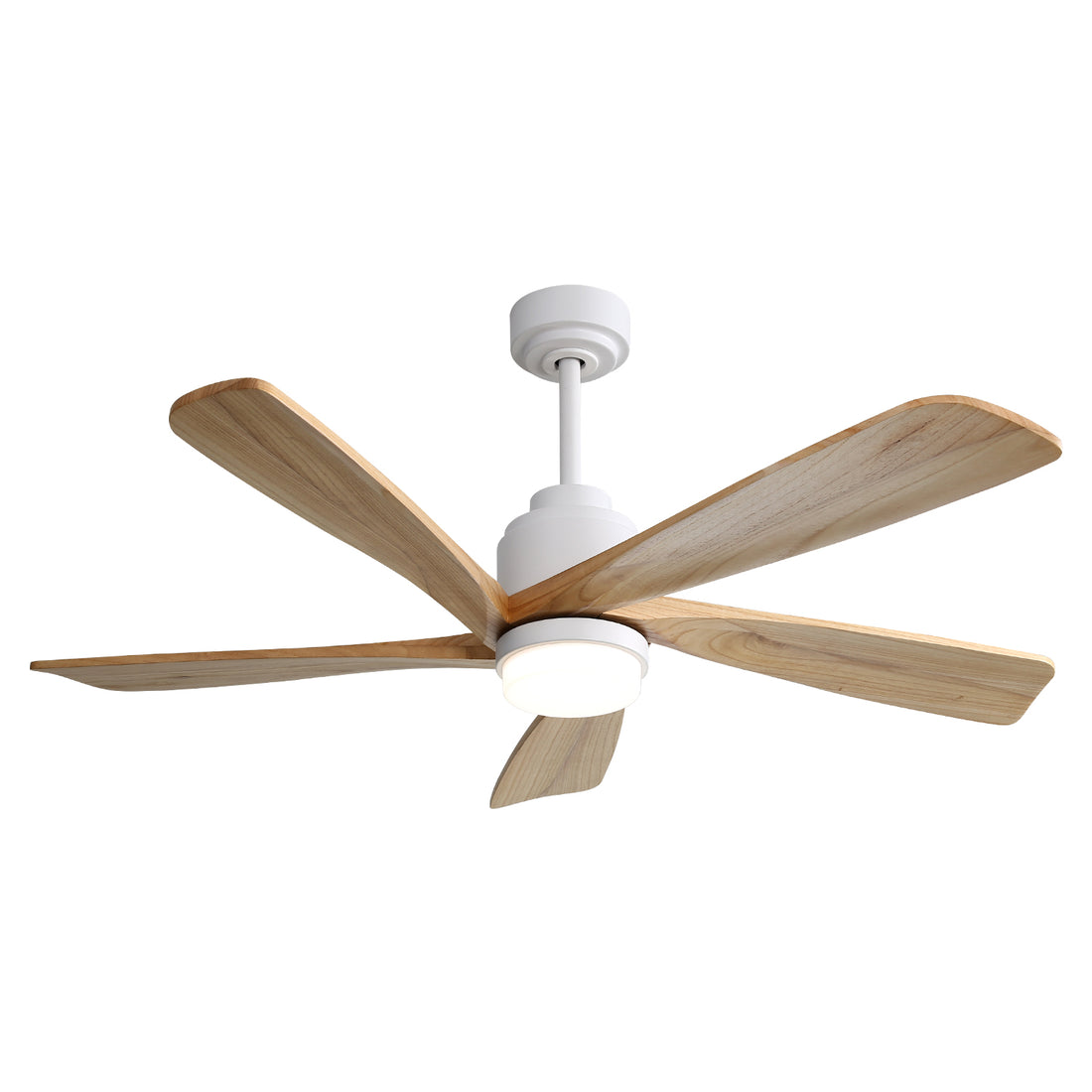 52 Inch Ceiling Fan With Dimmable Led Light 5 Solid Wood Blades Smart Remote Control Reversible Dc Motor Ceiling Fan White Metal & Wood